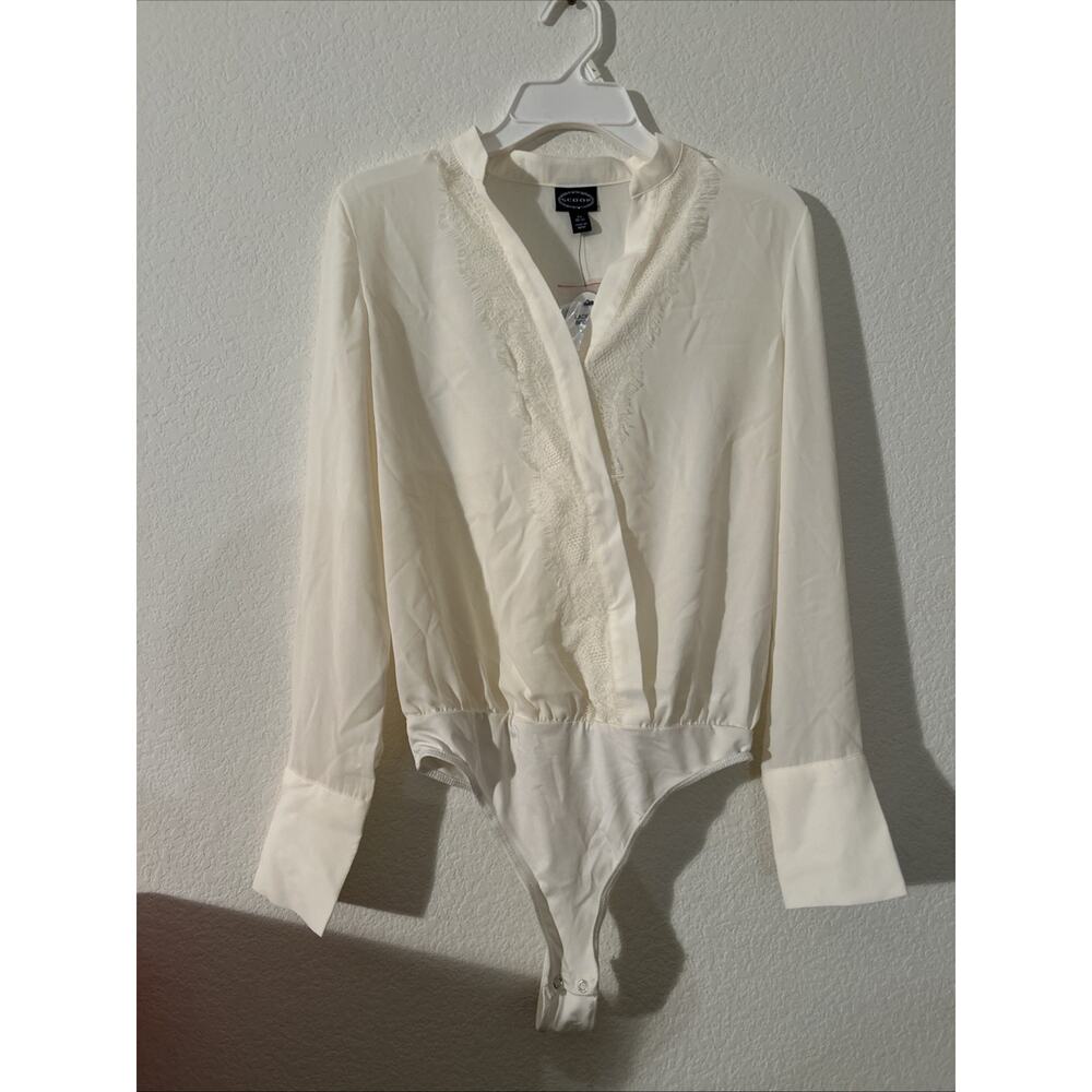 Women’s Lace Trim Bodysuit NWT Scoop XS Whisper White $26